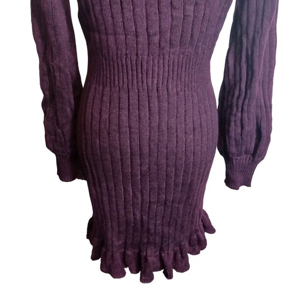 NEW Taylor Petites Cable Knit Ruffled Mini Sweaterdress, Large Petite, Fig - Picture 8 of 14